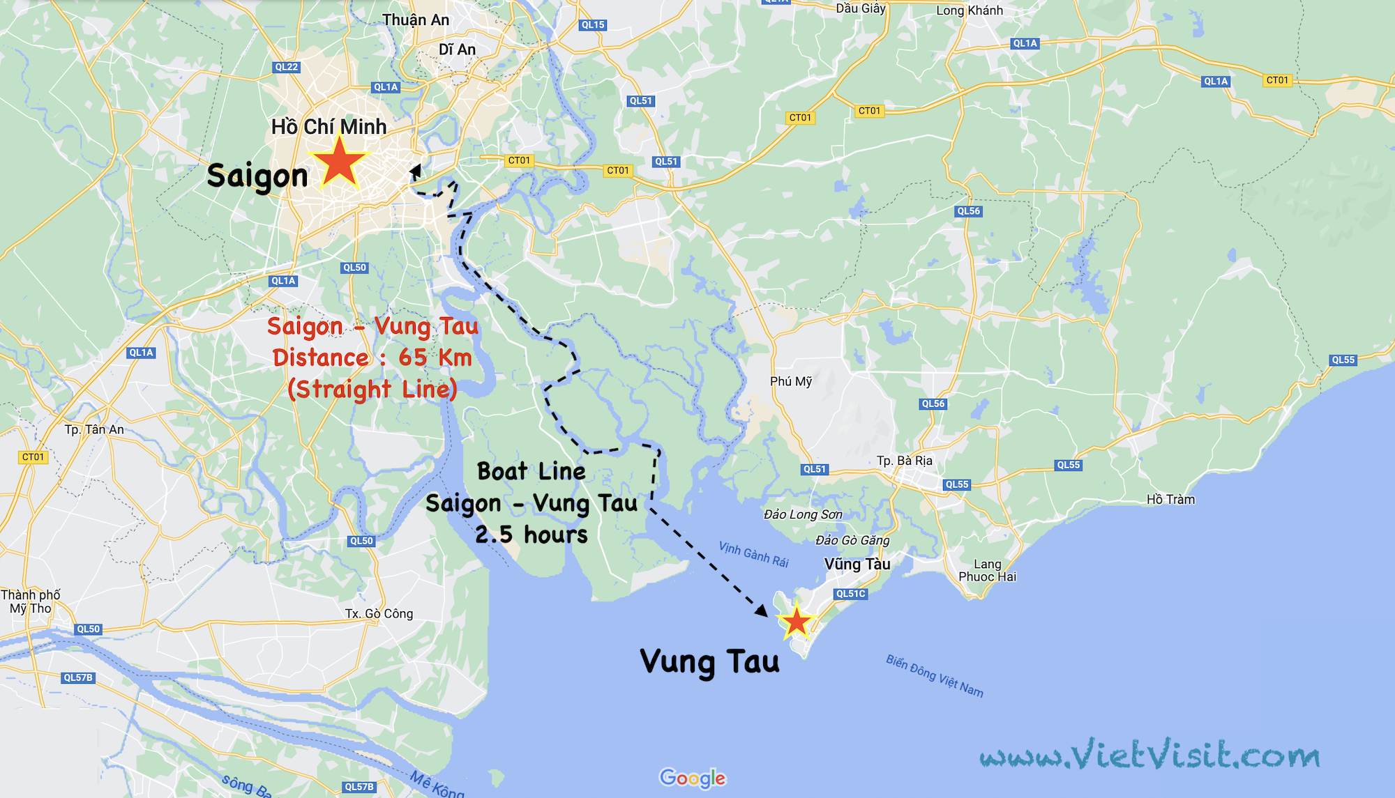 Bản đồ chỉ đường đến bến phà Cần Giờ – Vũng Tàu từ TP.HCM